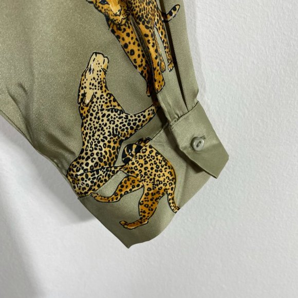 Zara Leopard silky button down blouse green size S - Picture 10 of 11